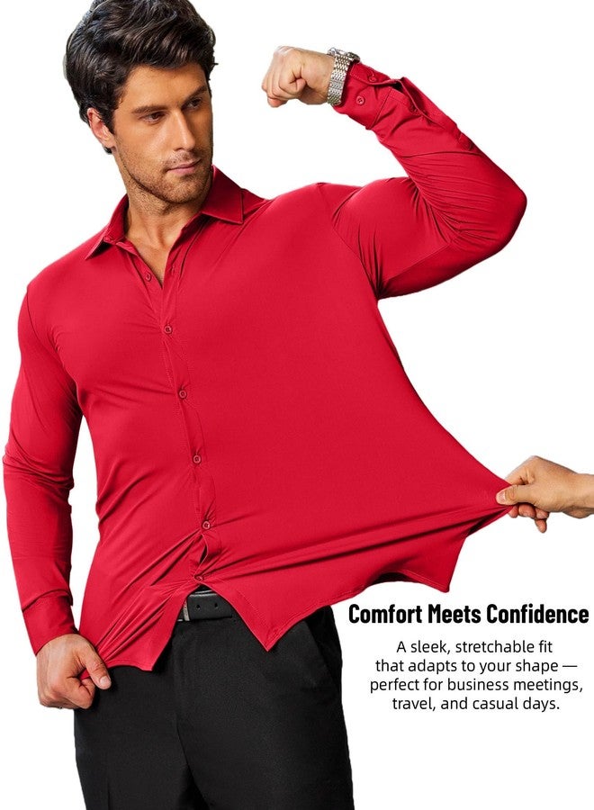 COOFANDY Men's Business Dress Shirts Long Sleeve Stretch Wrinkle Free Dress Shirt Red - Image 2